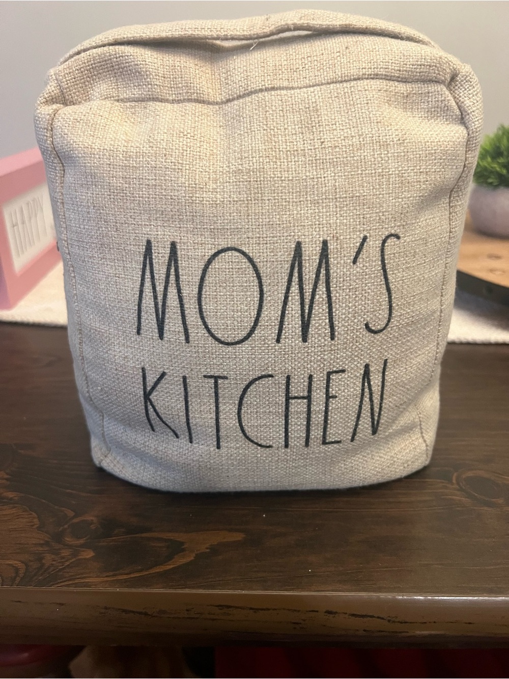 Rae Dunn Mom's Kitchen Beige Fabric Doorstop/Decorative Weight
